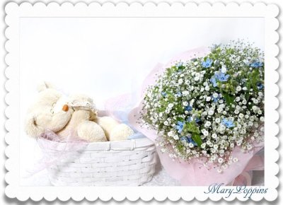 画像1: ブルースターとかすみ草の花束・happy loveのギフトセット