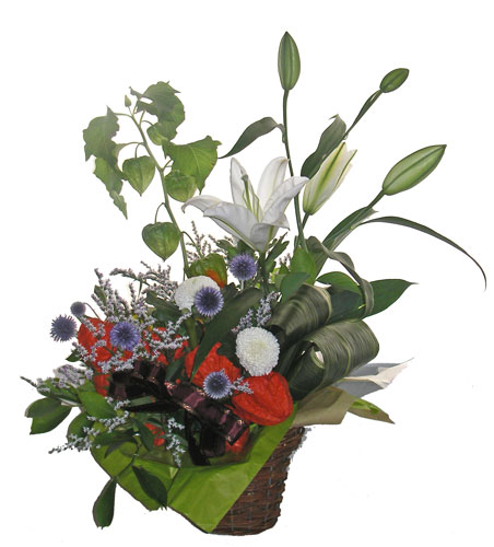 ほおずきと 百合のサマーアレンジメント